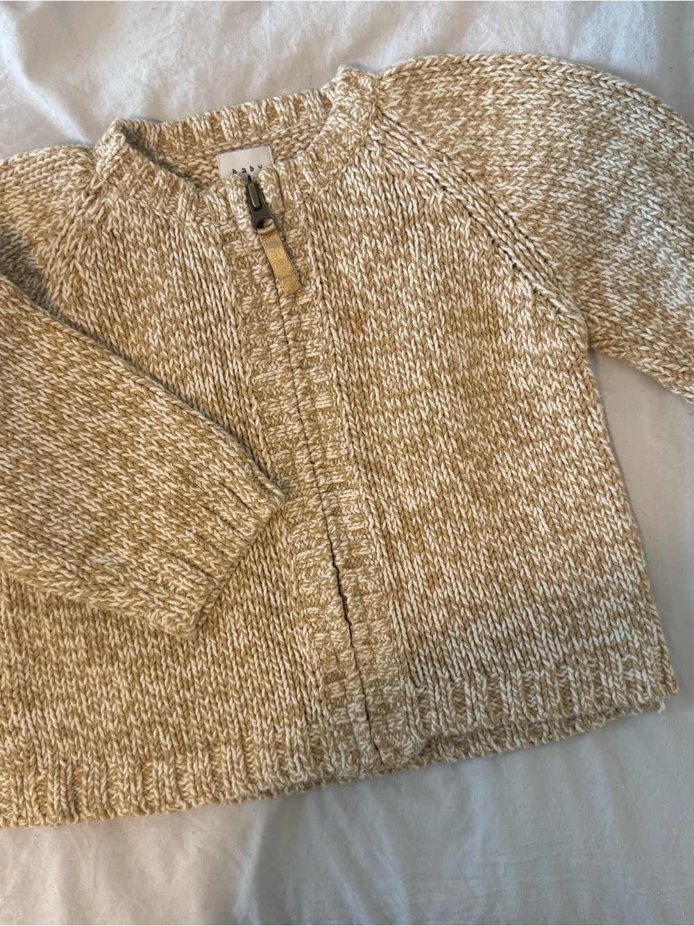 GAP Baby Neutral Cream Marled Zip Sweater